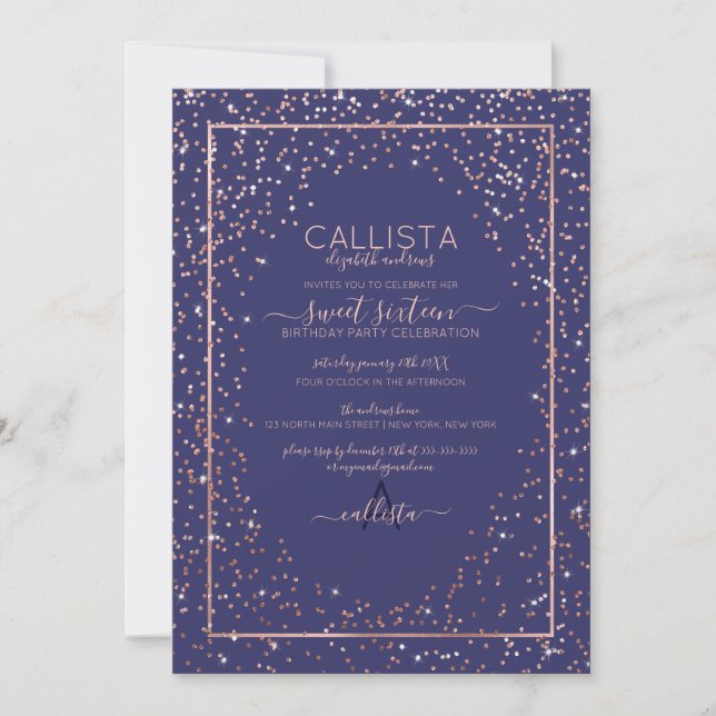 Konfetti Gräns, sötat Ro,, Guld, Glitter 16 Inbjudningar (Framsida)