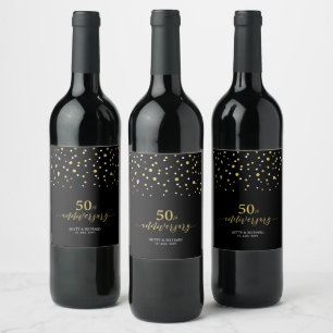 Konfetti Guld & Black 50-årsjubileum för Vinflaska Etikett