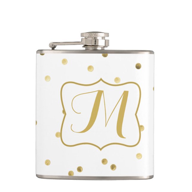 Konfetti guld Glitter Dot Monogram Whiskey-kolv Fickplunta (Framsidan)