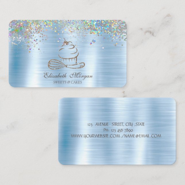 Konfetti Guld Glitter, metallblått Visitkort (Fram/baksida)