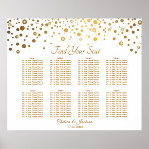 Konfetti Guld-punkter och vit - 8 sittdiagram Poster