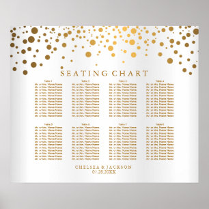 Konfetti Guld-punkter och vit satäng - sittdiagram Poster
