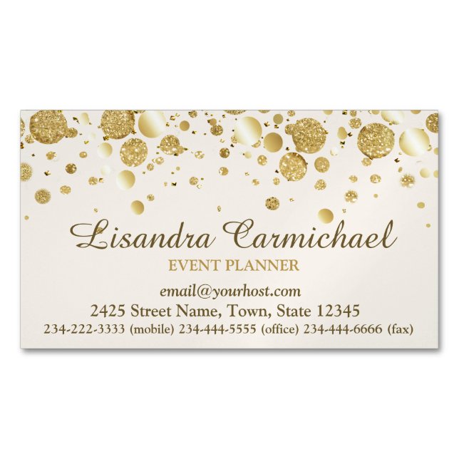 Konfetti gulfett på vitt magnetiskt Affärskort Visitkortmagnet (Framsida)