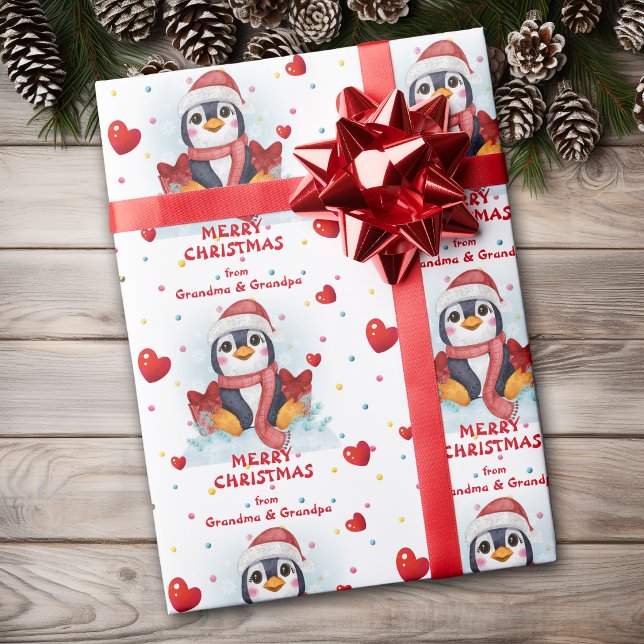 Konfetti Hjärtpinguin Barnbarn Jul Presentpapper (Skapare uppladdad)