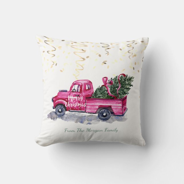 Konfetti, jul rosa lastbil tall  kudde (Framsida)