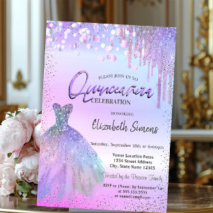 Konfetti,Klänning,Lila Glitter Quinceañera Inbjudningar