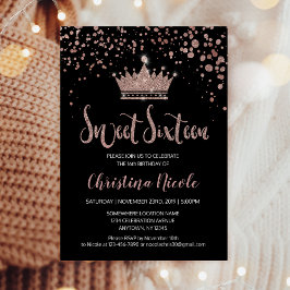 Konfetti Krona Ro Guld Black Glam Sweet 16 Inbjudningar