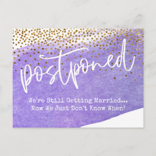 Konfetti & Lila Watercolor Postponed Bröllop Vykort