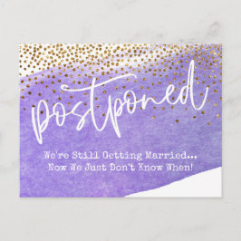 Konfetti & Lila Watercolor Postponed Bröllop Vykort