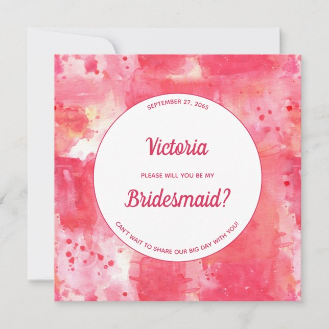 Konfetti Modern Rosa Watercolor be My Bridesmaid Inbjudningar (Framsida)