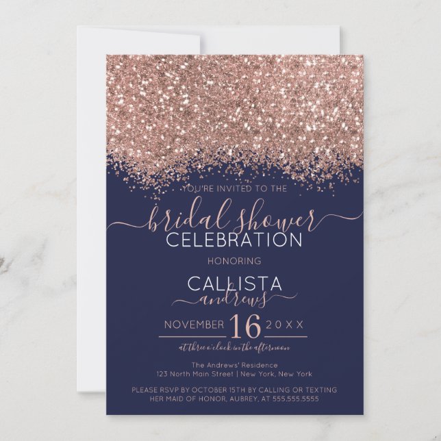 Konfetti Möhippa för Glitter i marinen ro Guld Inbjudningar (Framsida)