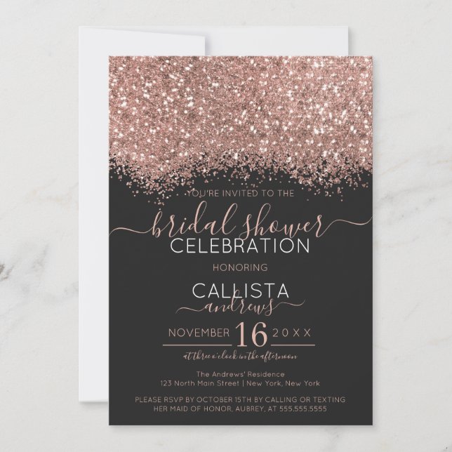 Konfetti Möhippa ro Guld Black Glitter Inbjudningar (Framsida)