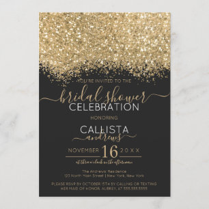 Konfetti-Möhippan Luxury Guld Black Glitter Inbjudningar