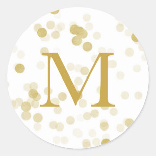 Konfetti monogram faux guldfet runt klistermärke