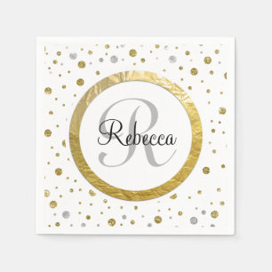 Konfetti Monogram Silver/Guld Pappersservett