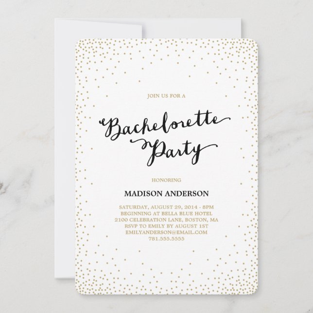 Konfetti nattar| Inbjudan till Bachelorette-partie (Framsida)