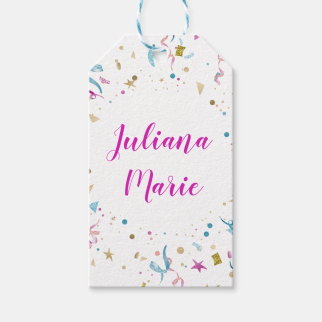 Konfetti Party Rosa och blå Gnistra Presentetikett (Framsidan)