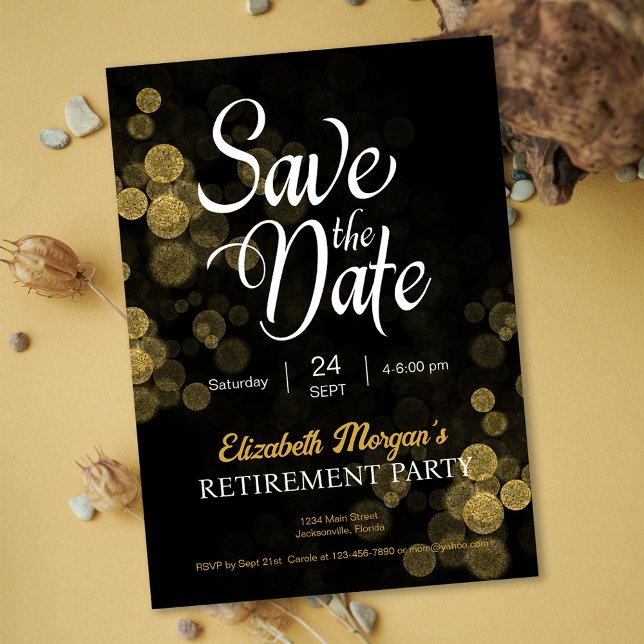 Konfetti pension Party Guld Spara datumet Inbjudningar (Retirement Party Gold Confetti Save the Date Invitation)