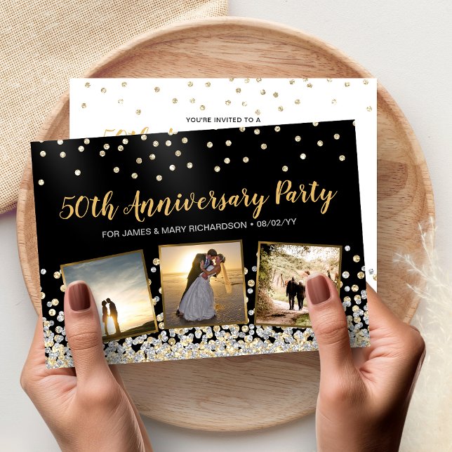 Konfetti Photo Collage 50-årsdagen Party Inbjudningar (Confetti Photo Collage 50th Anniversary Party Invitation)