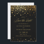 Konfetti-punkter för faux guldfet | Svart Spara da Spara Datumet<br><div class="desc">Elegant, vismisk och snyggt spara datum meddelande med faux guld-folie konetti-punkter med streck mönster. Om du Anpassaden det här svarta och om du vill spara datumet med dina egna uppgifter, sparar du det i guld. Det här är faux guld-folie - det kommer inte att finnas någon egentlig guld-folie. Texterna är...</div>