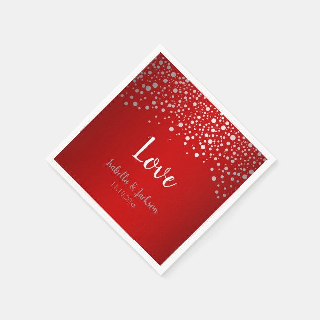 Konfetti-punkter för mörk Red och Silver Pappersservett (Hörn)