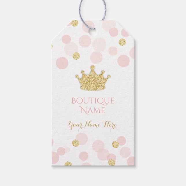 Konfetti-punkter för Princess Krona Rosa Guld Glit Presentetikett (Framsidan)