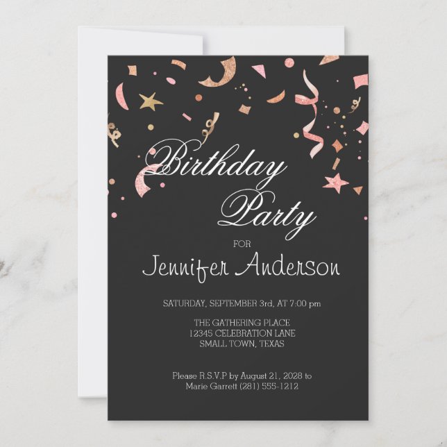 Konfetti rosa och Guld Glitter på svart bakgrund (Framsida)