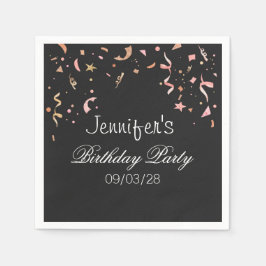 Konfetti rosa och Guld Glitter på svart bakgrund Pappersservett