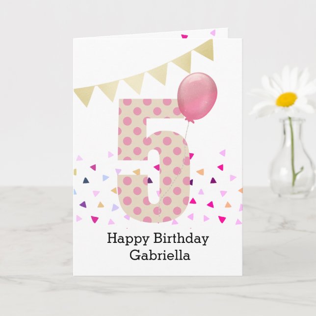 Konfetti Rosa Polka Dot 5:e födelsedagen Kort (Liten växt)