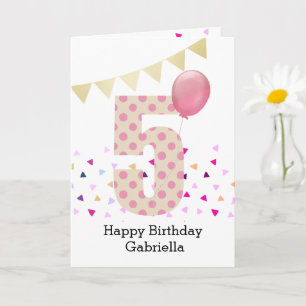 Konfetti Rosa Polka Dot 5:e födelsedagen Kort