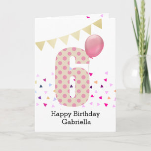 Konfetti Rosa Polka Dot 6e födelsedag Kort