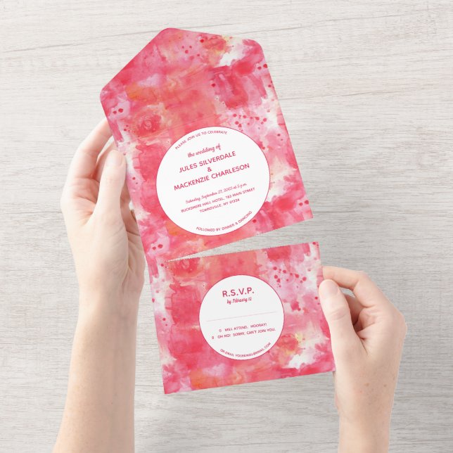 Konfetti Rosa Watercolor Abstrakt Modern Bröllop (Avrivbar del)