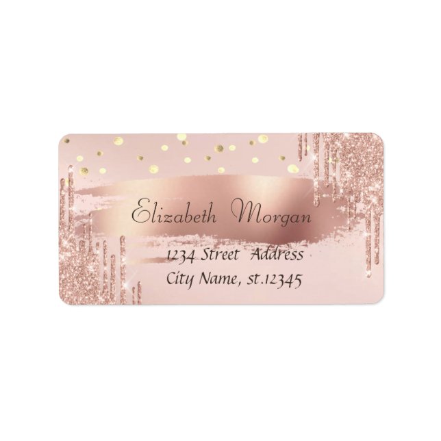 Konfetti, Rose Gold Penseldrag Glitterdroppar Adressetikett (Framsidan)
