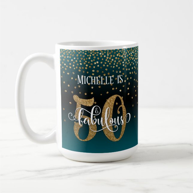Konfetti & Script 50 & Fantastisk, Teal Svart Ombr Kaffemugg (Vänster)
