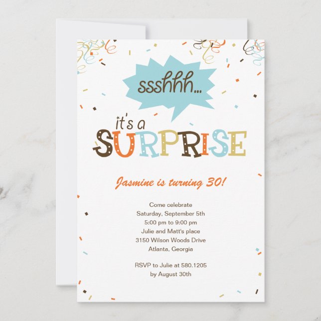 Konfetti Shower Surprise Party-inbjudan Inbjudningar (Framsida)