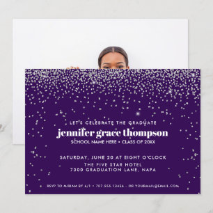 Konfetti Silver och Purple Foto Examenfest Inbjudningar