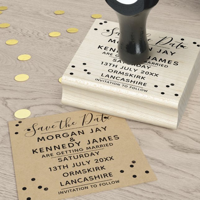 Konfetti sparar datum DIY Bröllop Rubber Frimärke Stämpel (Just add your wedding details and get stamp happy!)