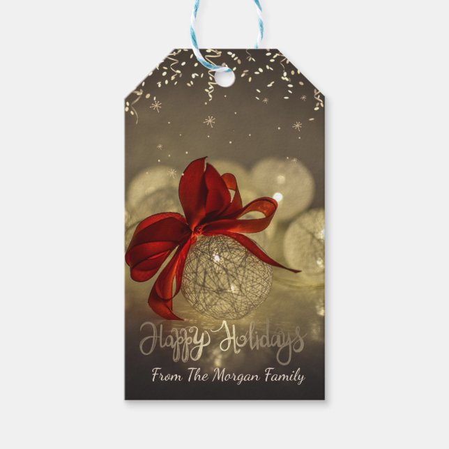 Konfetti,Stjärnor,Bollar,Röd slinga,God Jul Presentetikett (Framsidan)