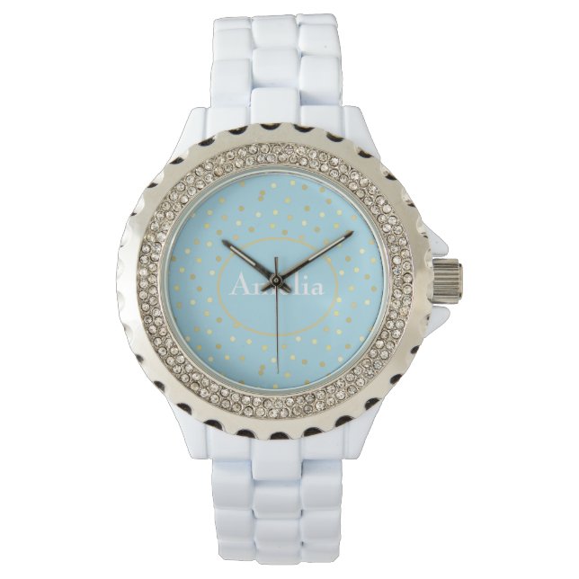 Konfetti trendig Pastel Blue Guld-konfetti-punkter Armbandsur (Framsida)