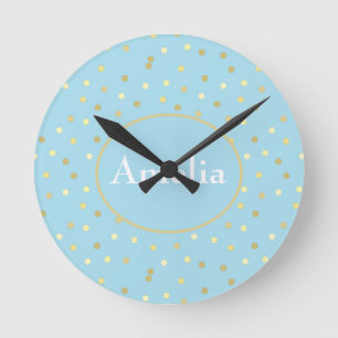 Konfetti trendig Pastel Blue Guld-konfetti-punkter Rund Klocka