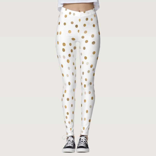 Konfetti vit design från Girly Guld-punkter Leggings (Framsida)