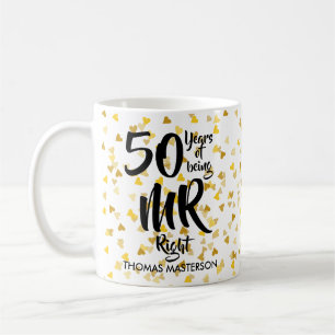 Konfettiar för hjärtor Herr för höger 50th årsdag Kaffemugg