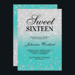 Konfettiar söta 16 för blått för inbjudningar<br><div class="desc">Invitera din vänner och familj till din sötsak 16 med denna eleganta moderna stilfulla typografi med elegant modern sparkly lutning för ombre för glitter för för silverglitterkonfettiar och silver med krickablått och en modern typografi, </div>