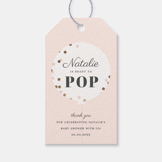 Konfettiballong redo att spricka baby shower presentetikett (Framsidan)