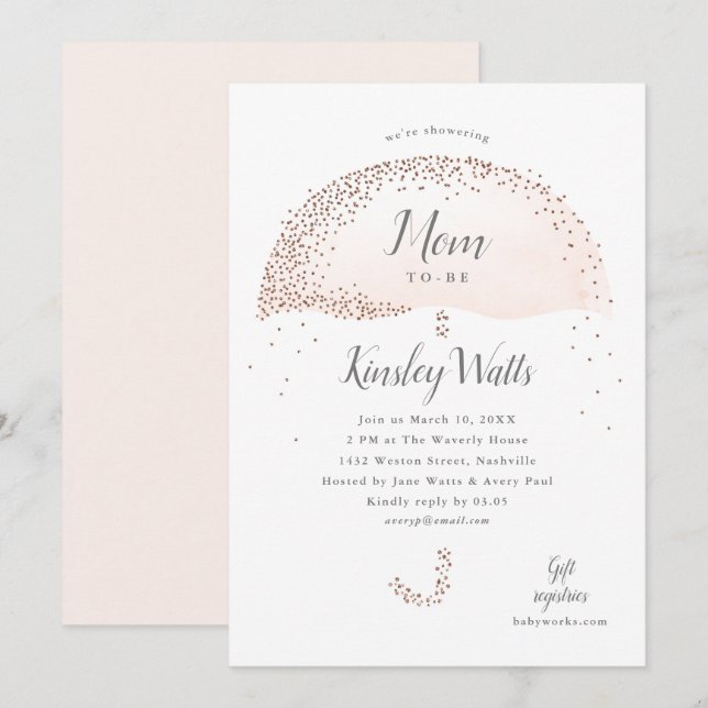 Konfettibrudrosa Glitterparaply Baby Shower Inbjudningar (Fram/baksida)