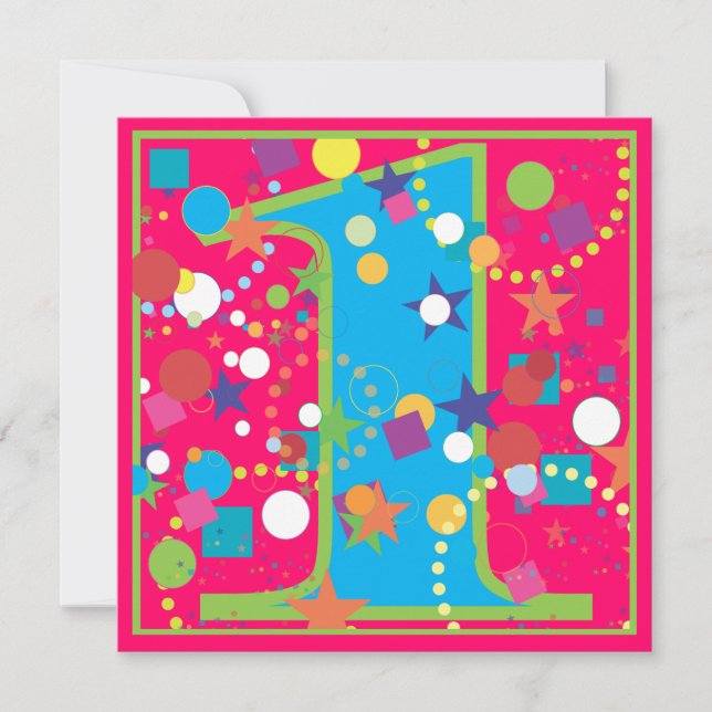 Konfetticirkus 1-års födelsedagsinbjudan inbjudningar (Framsida)