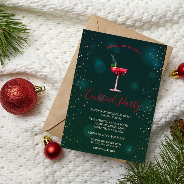 Konfetticocktailstjärnor Grön Julfest Inbjudningar (Skapare uppladdad)
