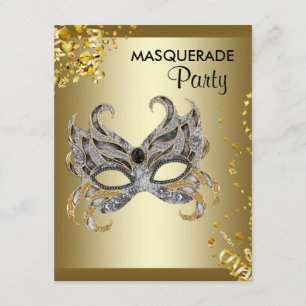 Konfettimask Silver och Guld Maskeradfest Inbjudningar