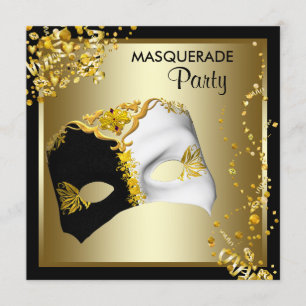 Konfettimask Svart Guld Maskeradfest Inbjudningar