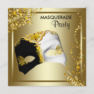 Konfettimask Svart Guld Maskeradfest Inbjudningar